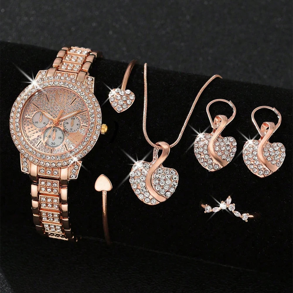Royal Glow Jewelry Set – Watch, Ring, Necklace & Earrings - Elegant Gift Collection