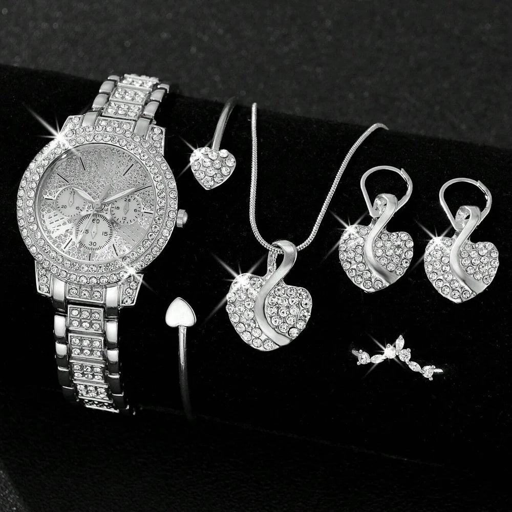 Royal Glow Jewelry Set – Watch, Ring, Necklace & Earrings - Elegant Gift Collection